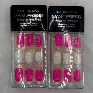 Dashing Diva Magic Press Press-On Nails - Above the Beyond (pink/white glitter)